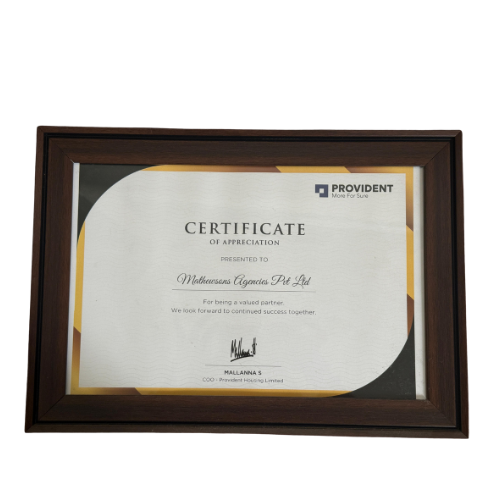 Certificate of Appreciation from Provident
